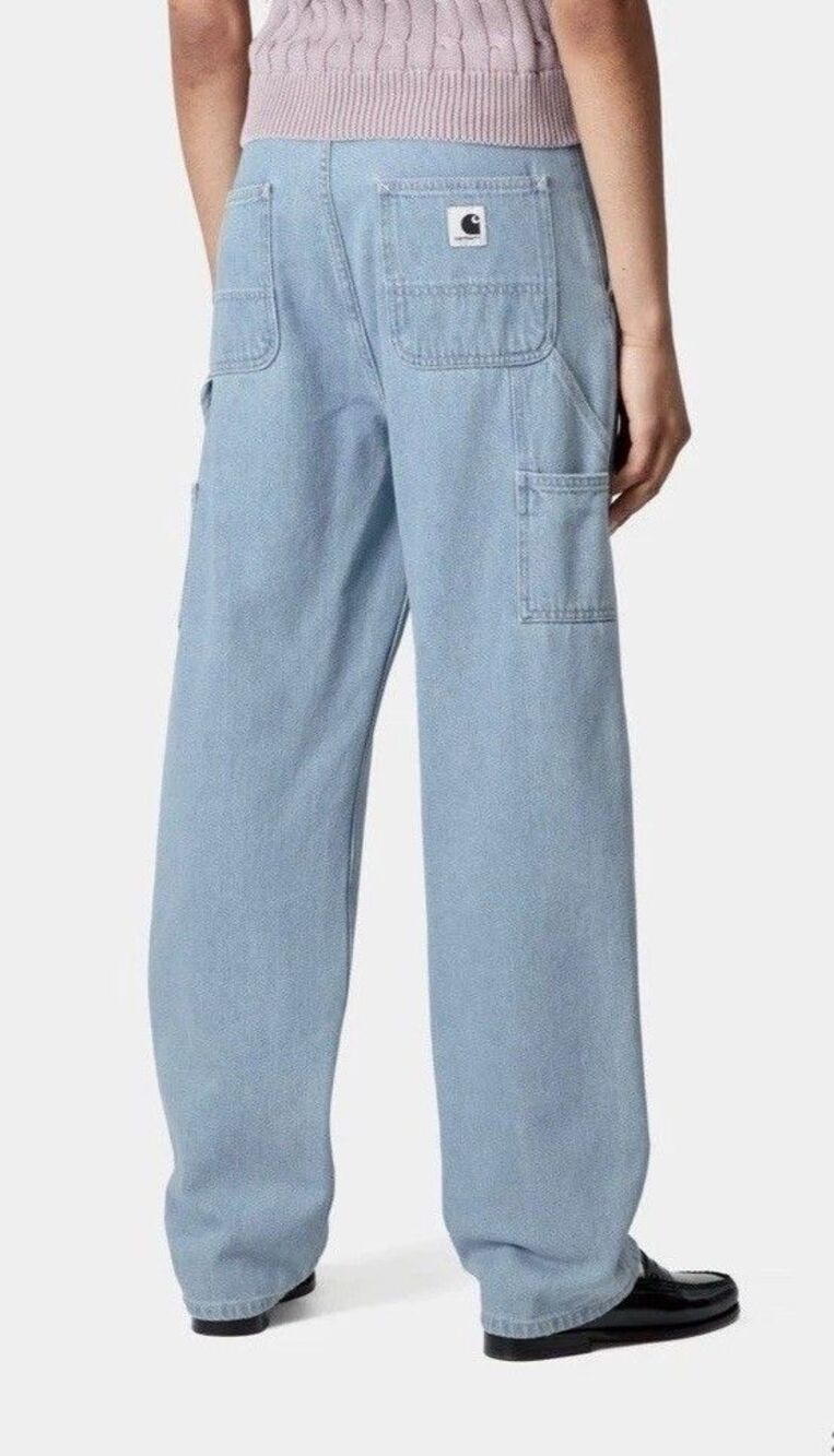 Carhartt WIP Womens Pierce Pant Straight Stone Bleached Denim Carpenter Jeans 28